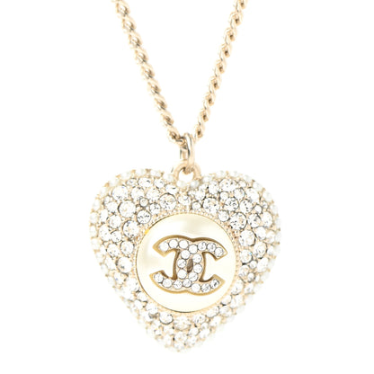 Chanel Pearl Crystal CC Heart Necklace Gold 4 of 6