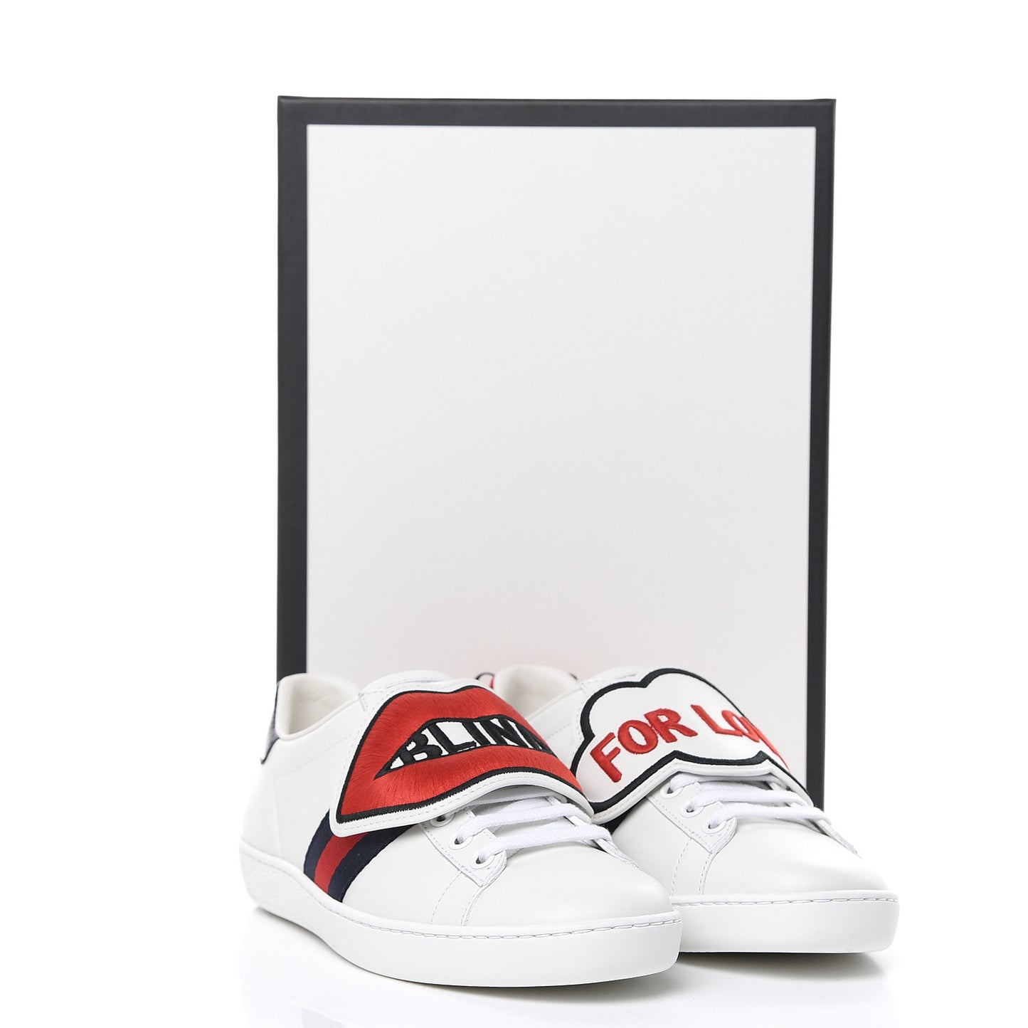 Calfskin Ayers Web Blind for Love Embroidered Womens Ace Sneakers 36 White