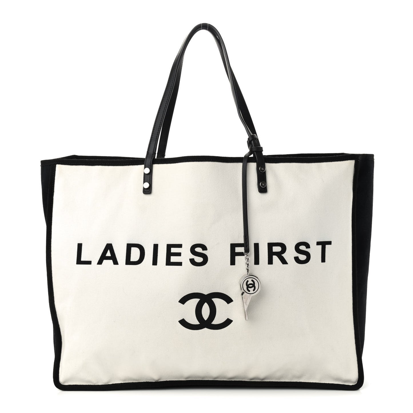 Canvas Calfskin Large Let's Demonstrate Tote White Black