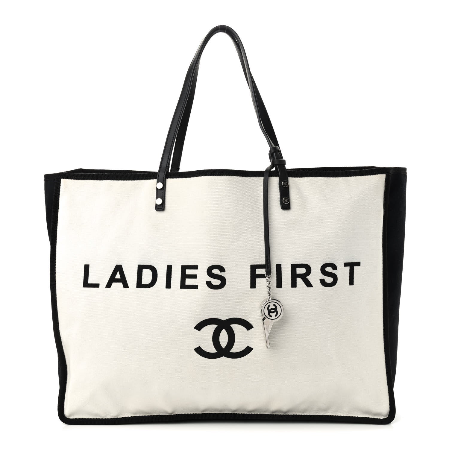 Chanel Canvas Calfskin Large Let's Demonstrate Tote White Black 1 of 10