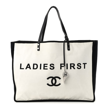 Chanel Canvas Calfskin Large Let's Demonstrate Tote White Black 1 of 10