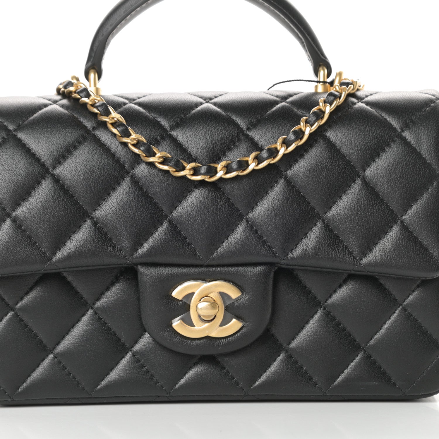 Chanel Lambskin Quilted Mini Top Handle Rectangular Flap Black 8 of 12