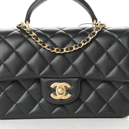 Chanel Lambskin Quilted Mini Top Handle Rectangular Flap Black 8 of 12