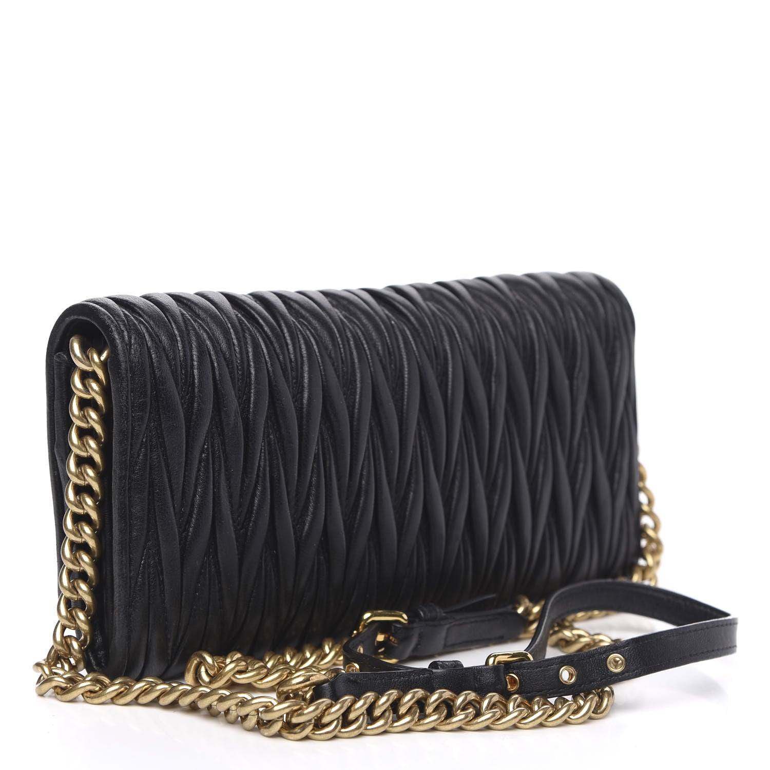 Miu Miu Nappa Matelasse Wallet On Chain Black 3 of 13