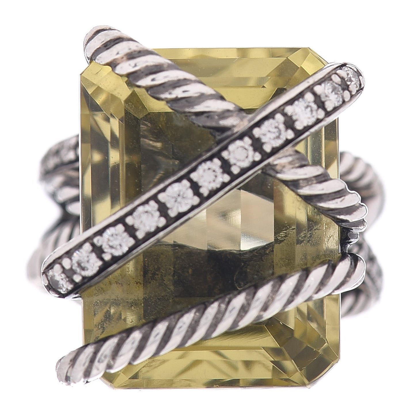 Darkened Sterling Silver Diamond Lemon Citrine 20mm Cable Wrap Ring 51 5.75