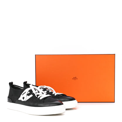 Hermes Knit Fabric Calfskin Deep Sneakers 39 Black White 9 of 9