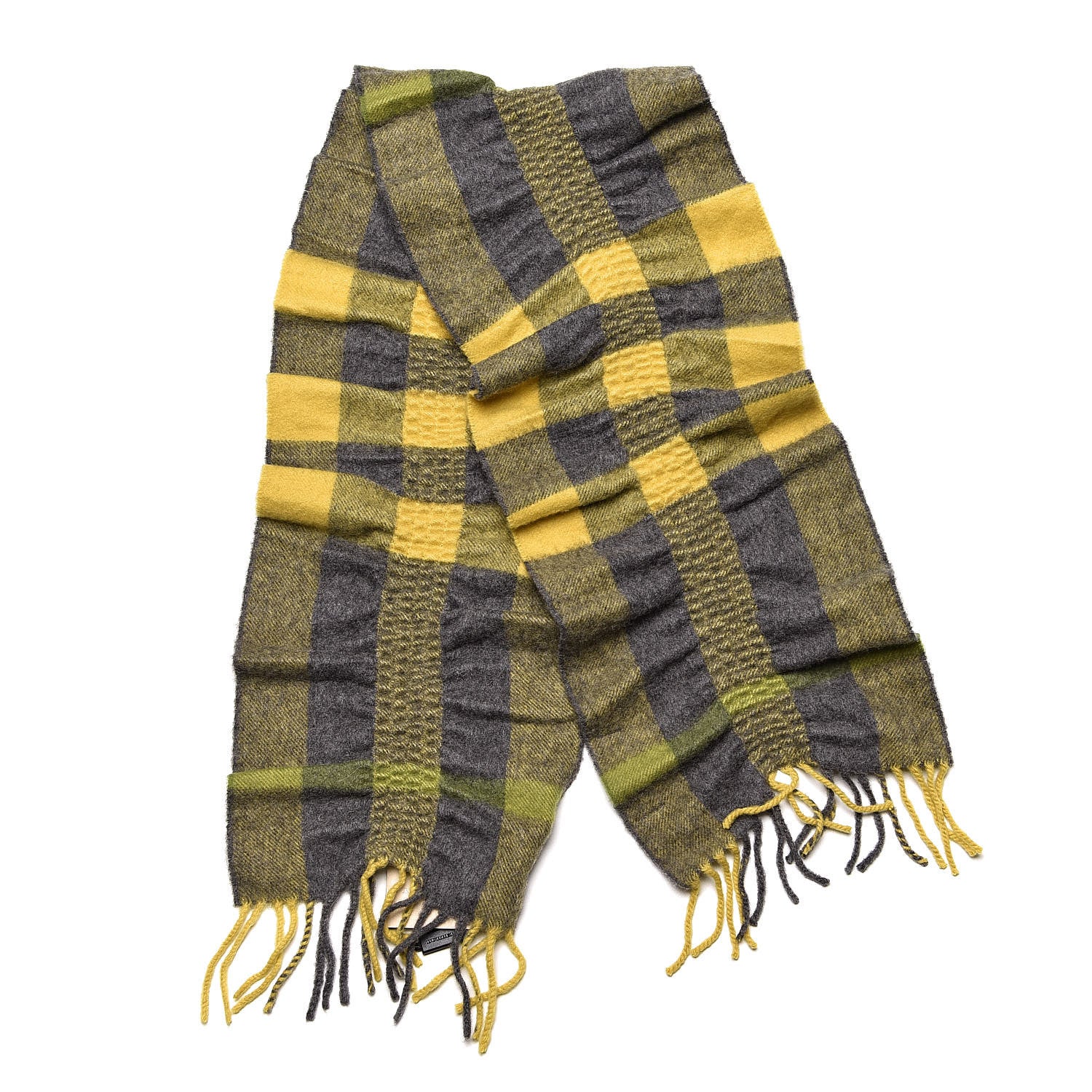 Burberry Cashmere Check Ruched Fringe Scarf Lemon Quartz 3 of 6