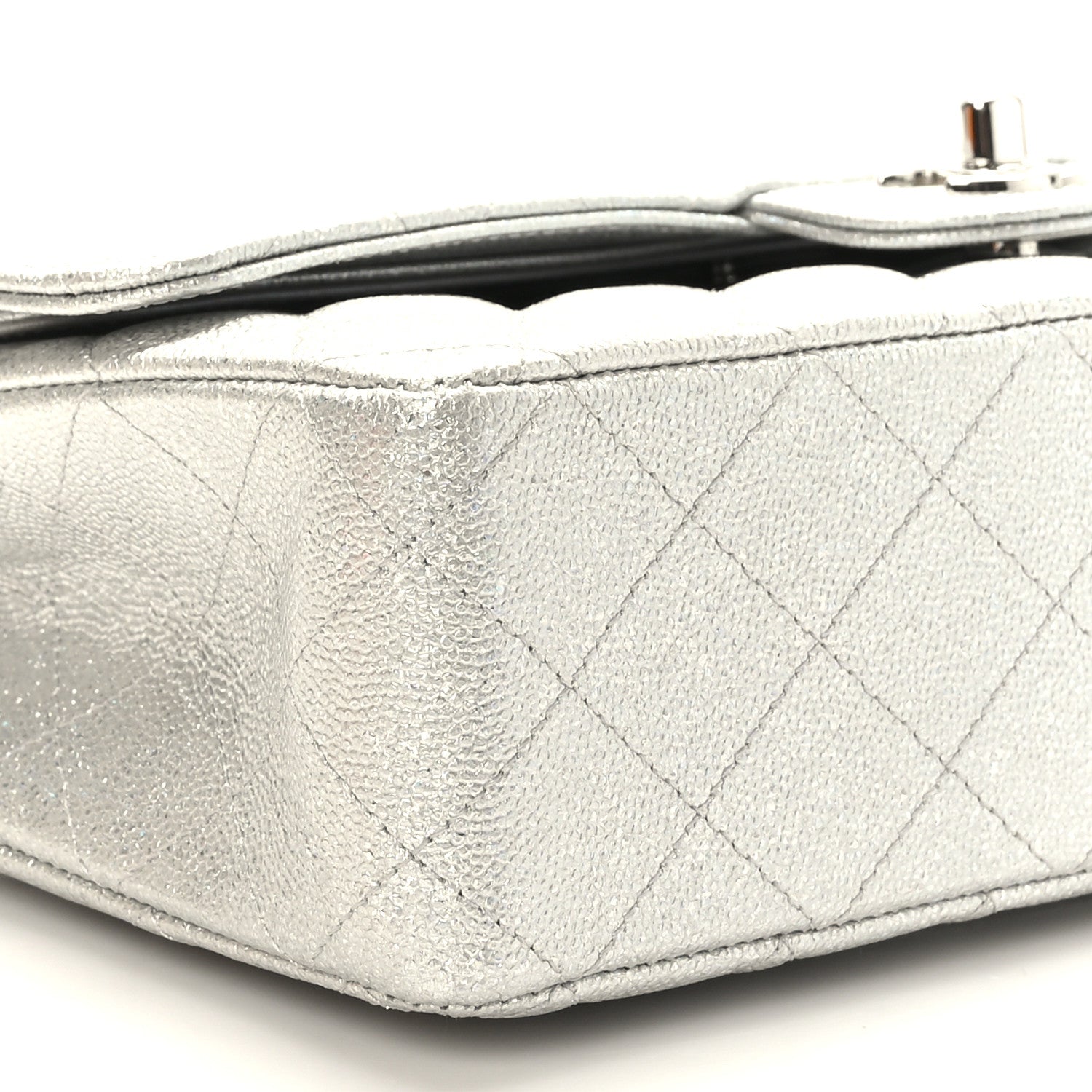 Chanel Glittered Metallic Caviar Quilted Medium Double Flap Silver 8 of 10