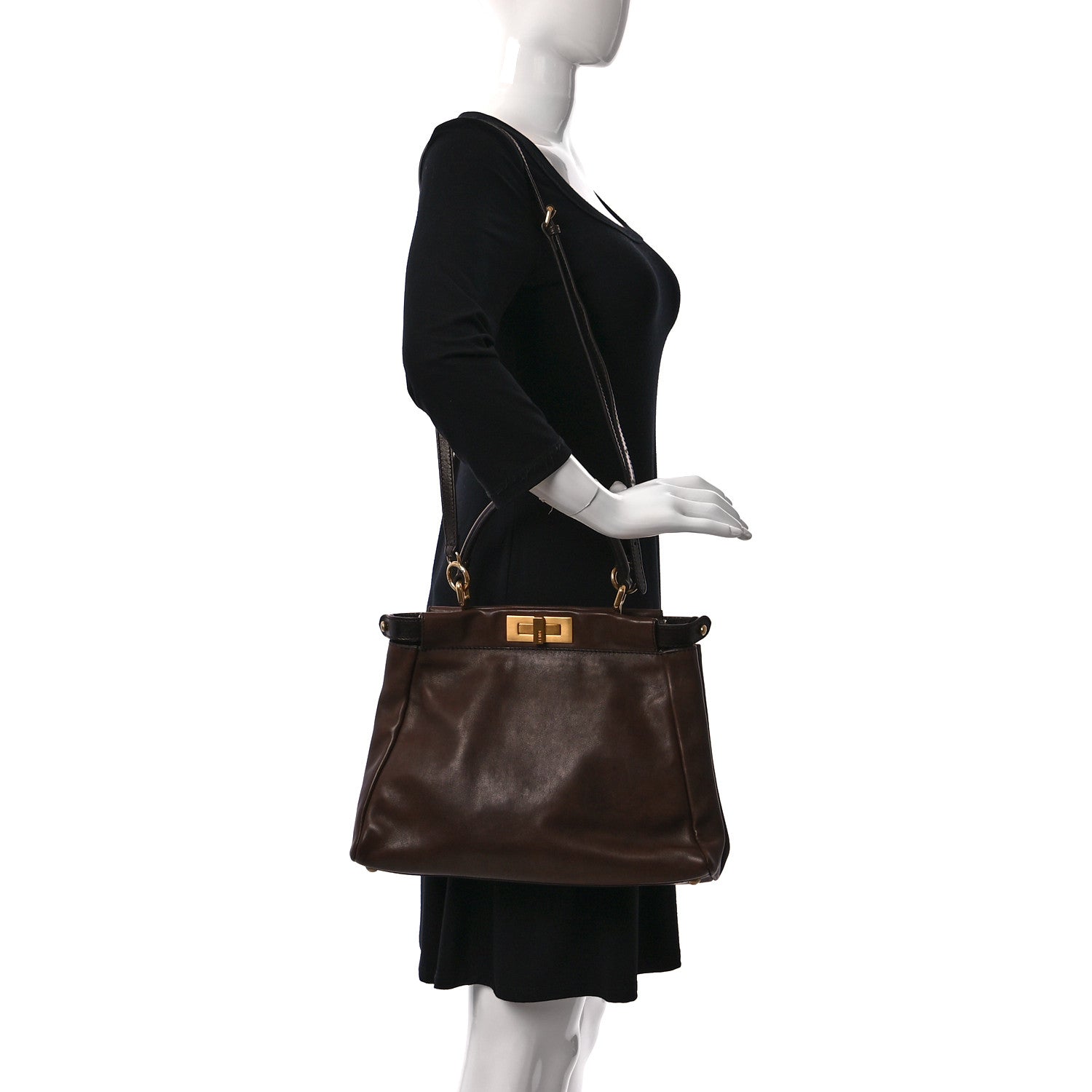 Fendi Vitello Morgan Fabric Jacquard Pequin Medium Iconic Satchel Moro Granada Black 2 of 11