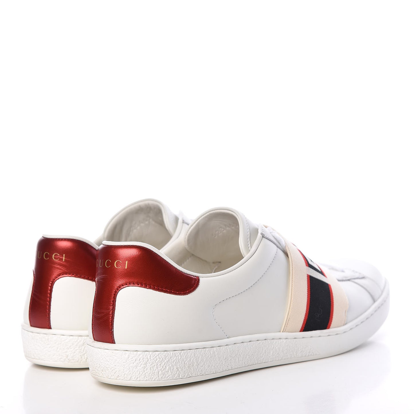 Calfskin Stripe Mens New Ace Sneakers 8 White Ecru Red Flame