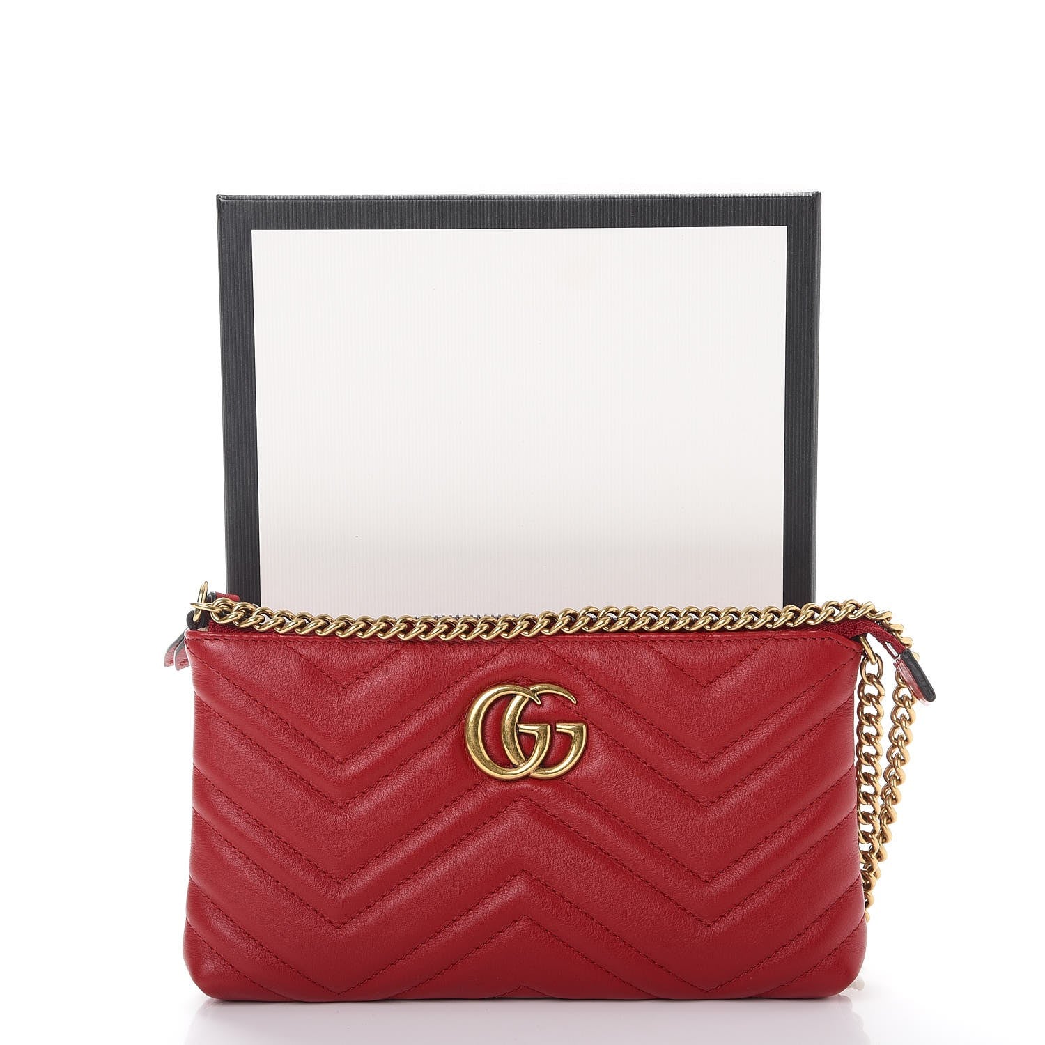 Gucci Calfskin Matelasse Mini GG Marmont Chain Bag Hibiscus Red 8 of 8
