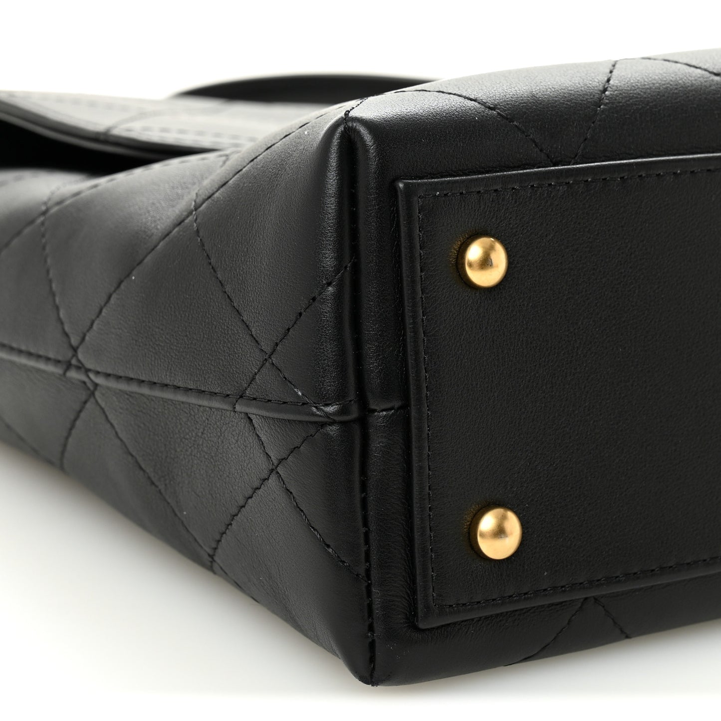 Calfskin Stitched Large Top Handle Flap Black