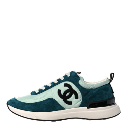 Chanel Nylon Suede Calfskin CC Sneakers 38.5 Green Light Green 1 of 8
