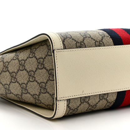 Gucci GG Supreme Monogram Textured Dollar Calfskin Web Small Ophidia Tote Bag Beige Ebony Mystic White 10 of 14
