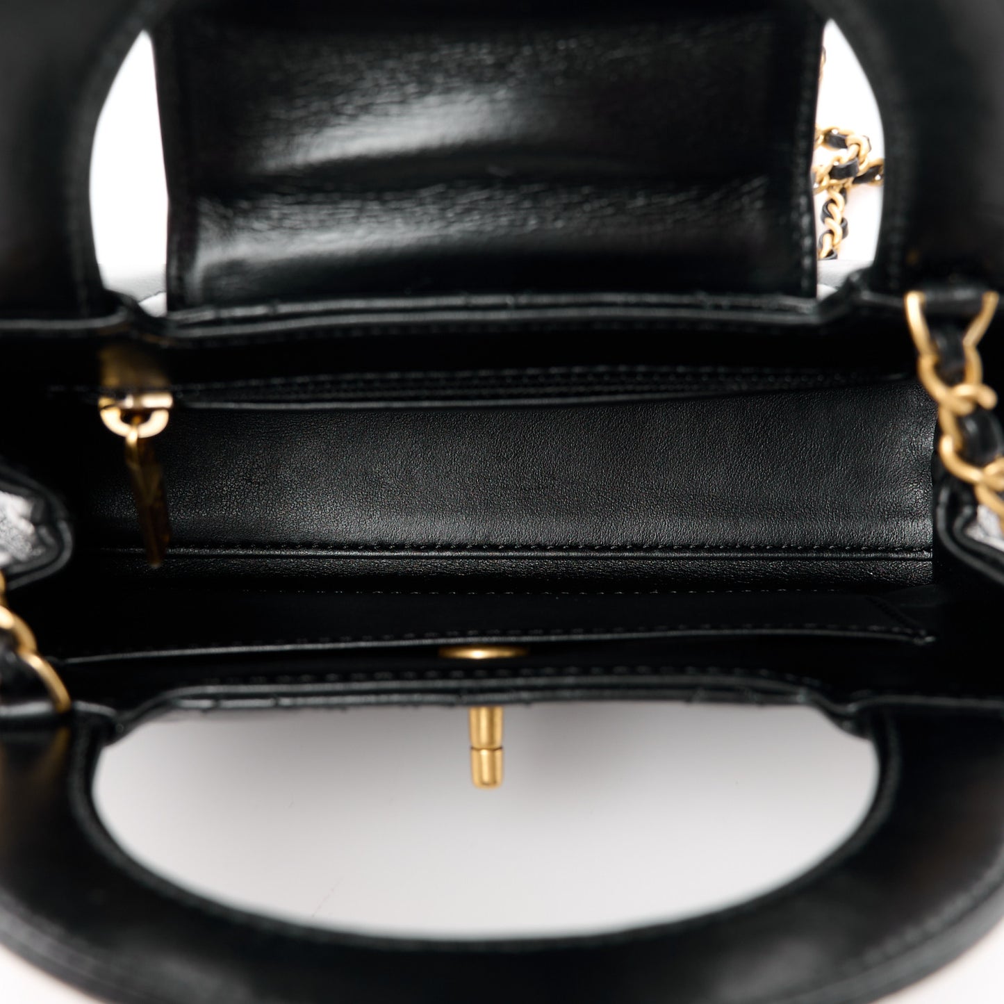 Shiny Aged Calfskin Quilted Nano Kelly Shopper Black