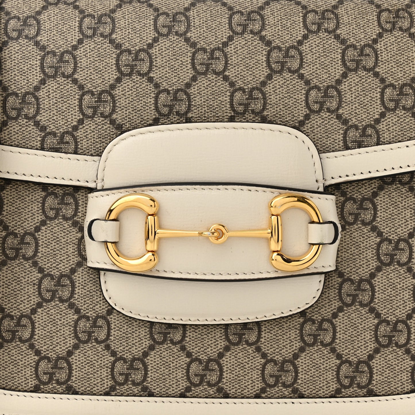 GG Supreme Monogram Horsebit 1955 Shoulder Bag Beige Mystic White