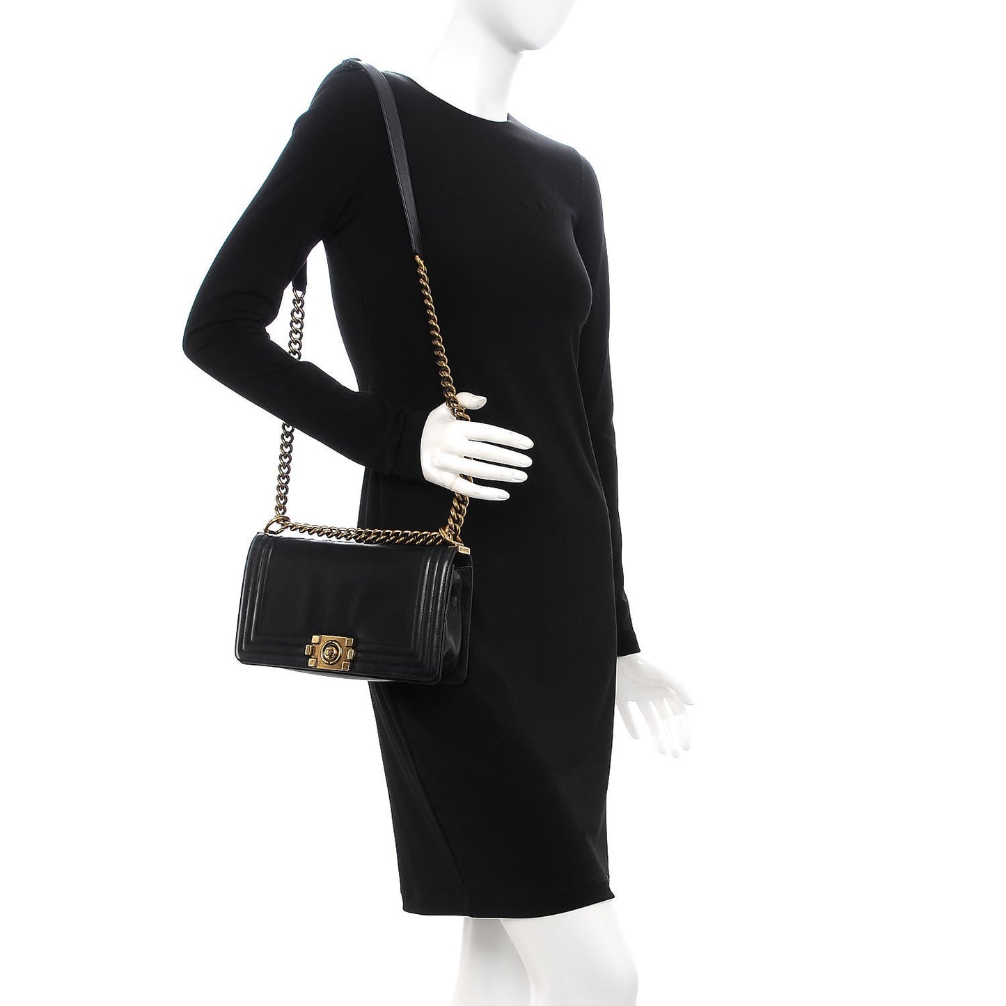 Glazed Calfskin Medium Boy Flap Black