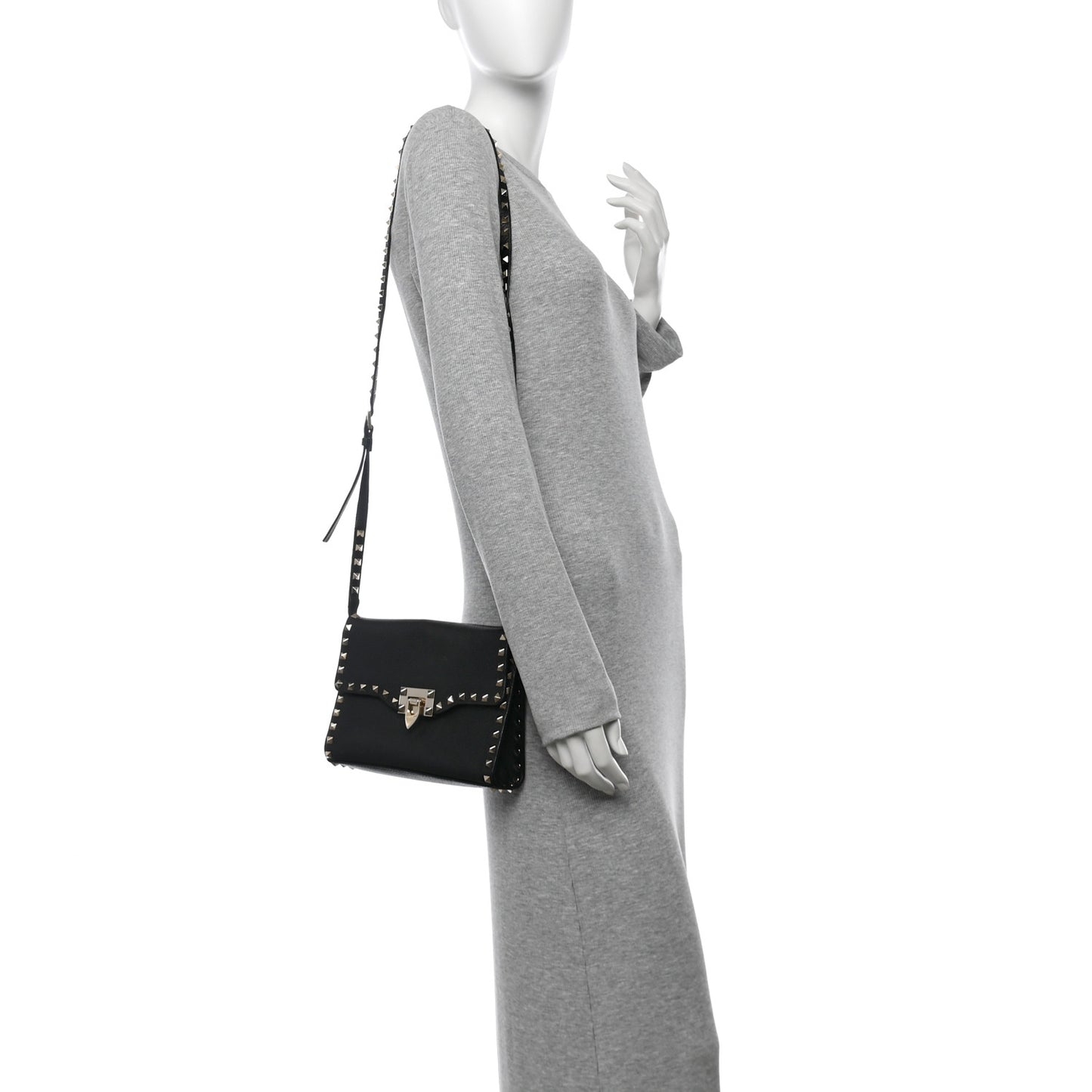 Pebbled Calfskin Medium Rockstud Flip Lock Crossbody Bag Black