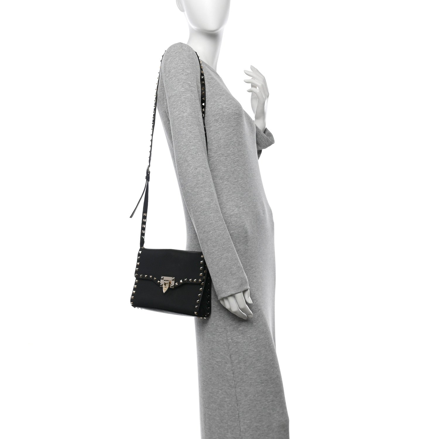 Valentino Garavani Pebbled Calfskin Medium Rockstud Flip Lock Crossbody Bag Black 2 of 10