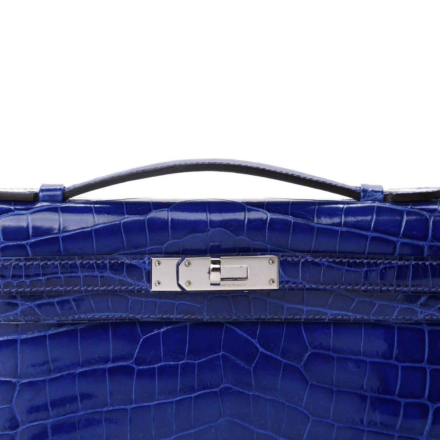 Shiny Niloticus Crocodile Kelly Cut Pochette Bleu Electrique