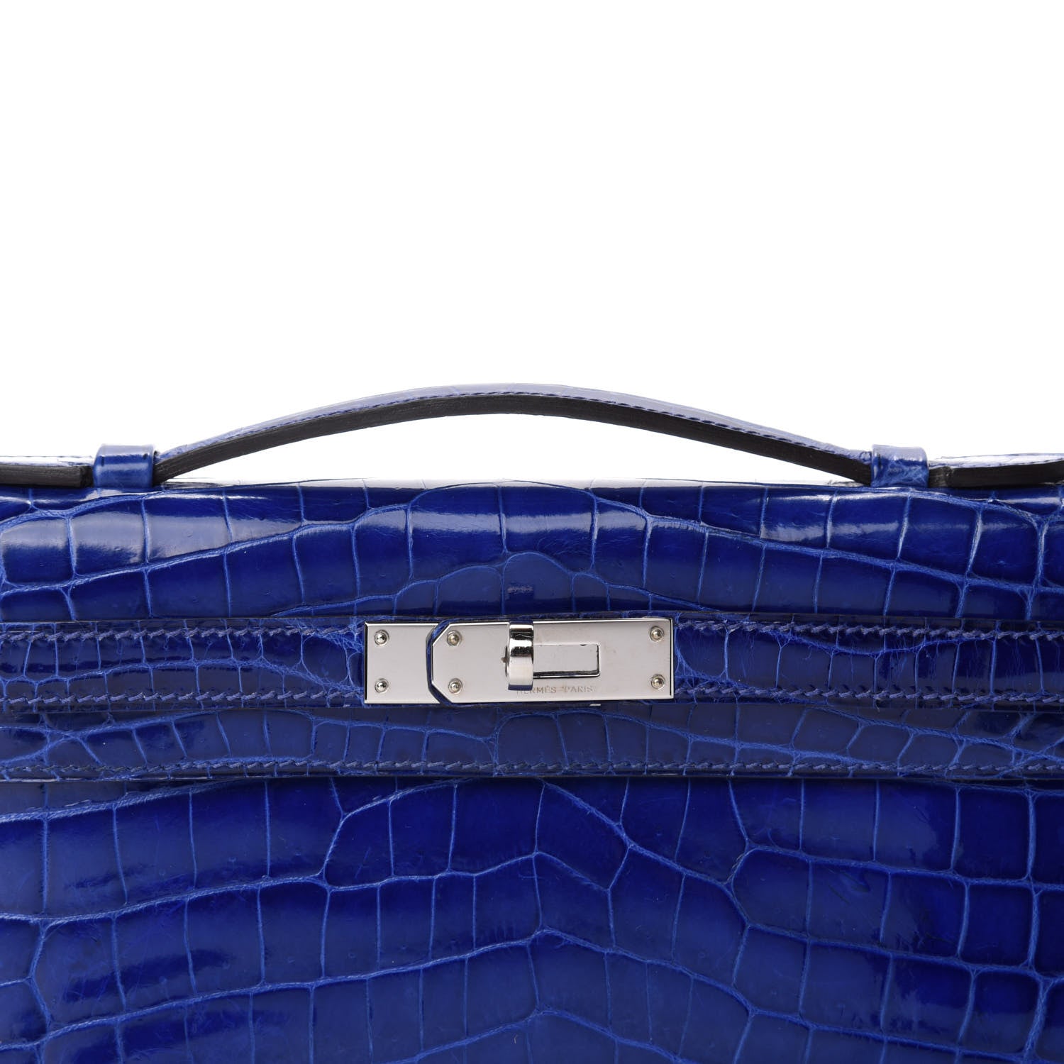 Hermes Shiny Niloticus Crocodile Kelly Cut Pochette Bleu Electrique 28 of 29