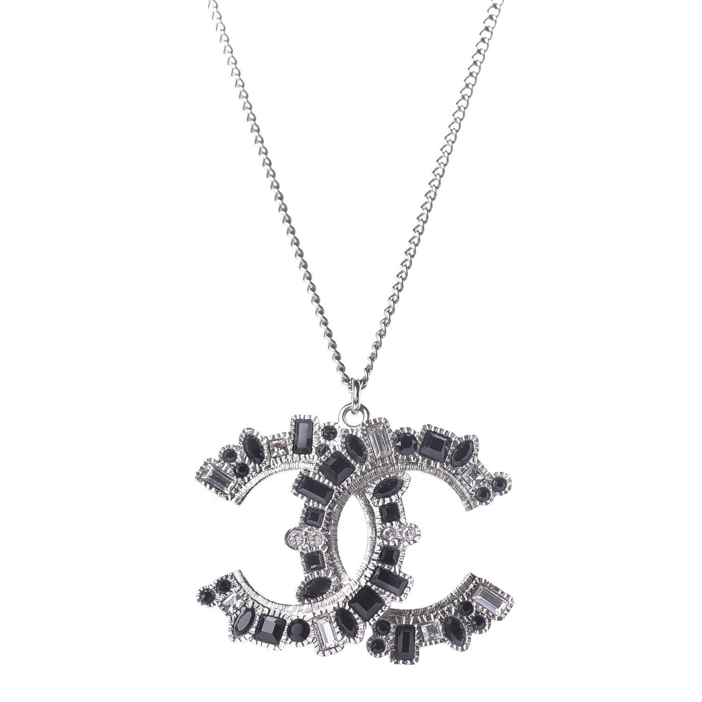 Baguette Crystal CC Necklace Silver Black