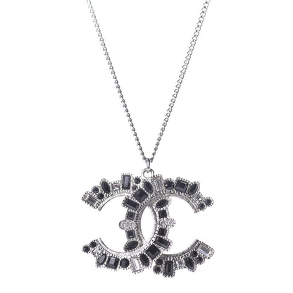 Chanel Baguette Crystal CC Necklace Silver Black 1 of 6