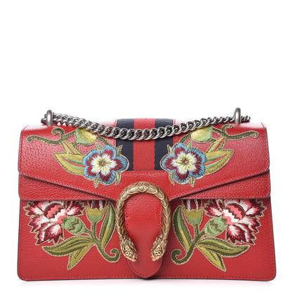 Gucci Calfskin Web Floral Embroidered Small Dionysus Shoulder Bag Hibiscus Red 1 of 9