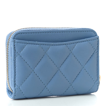 Chanel Lambskin Quilted Zip Around Coin Purse Wallet Light Blue 3 of 10