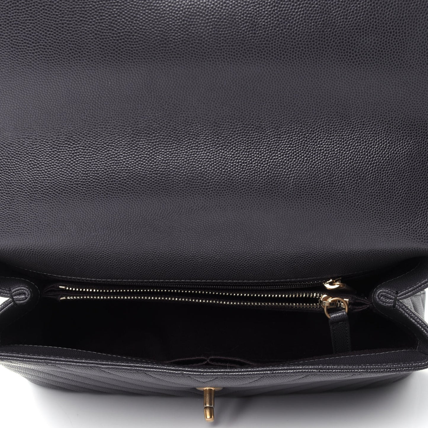 Caviar Chevron Quilted Small Coco Handle Flap Black