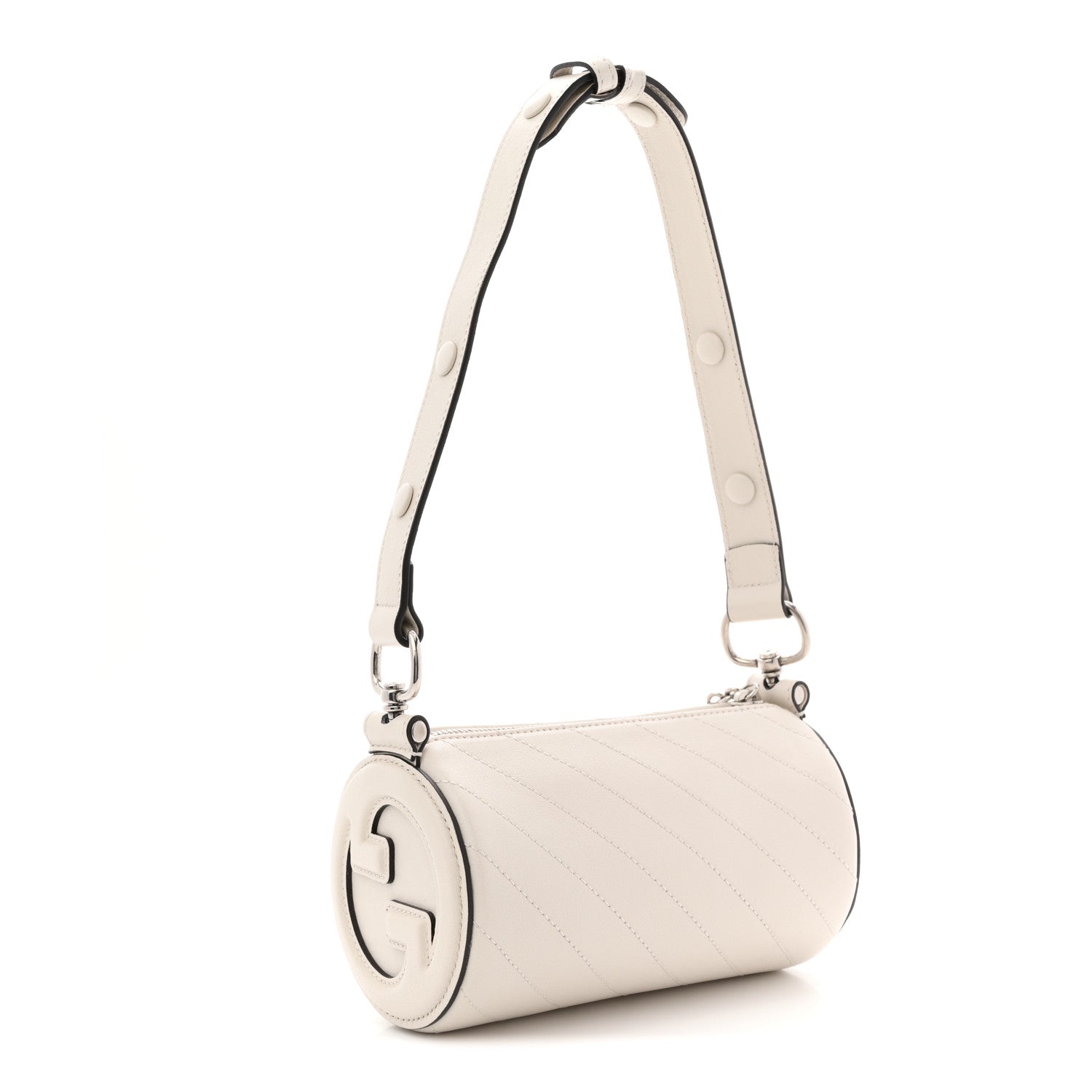 Gucci Sakai Be Green Calfskin Diagonal Stitched Mini Blondie Barrel Shoulder Bag Mystic White 3 of 11