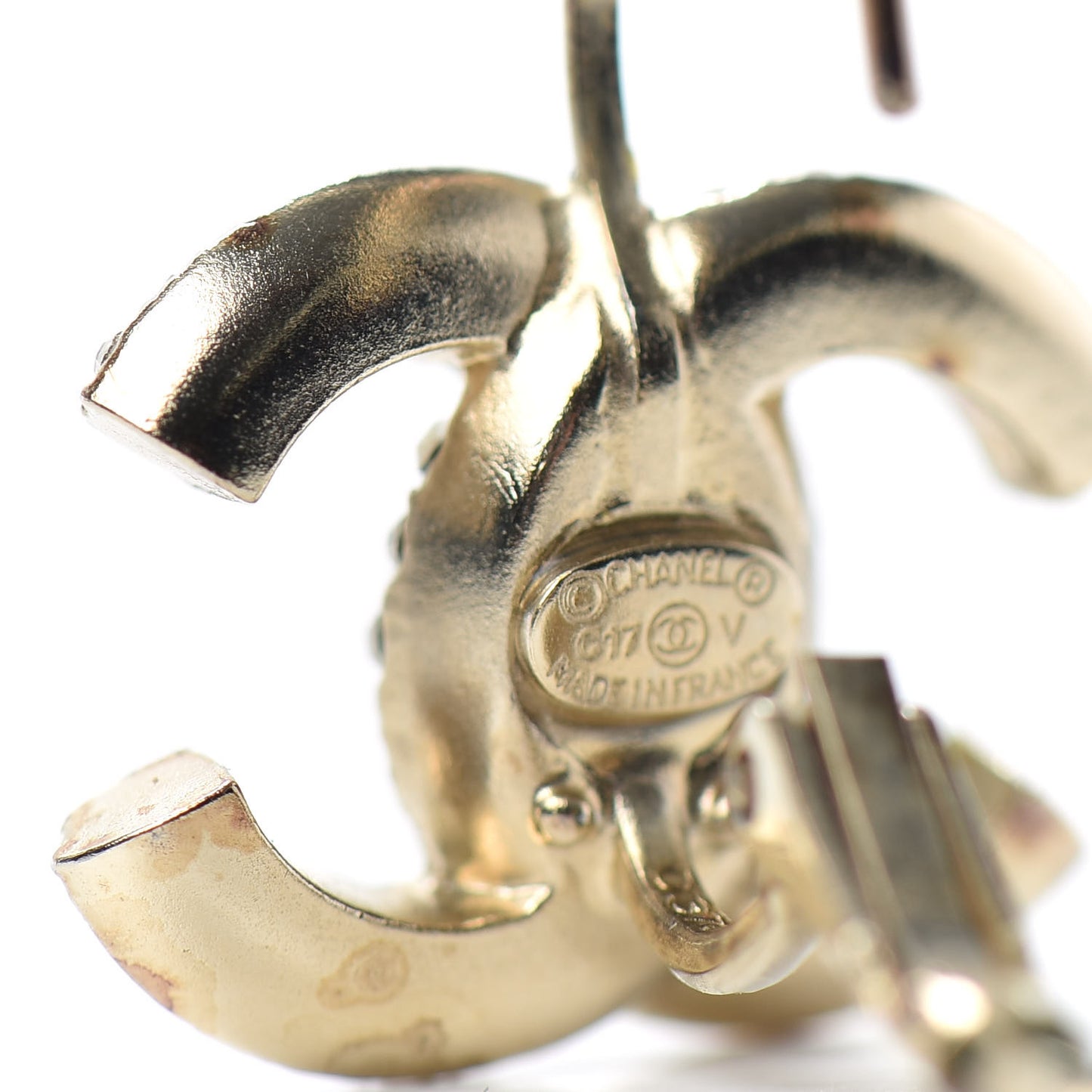 Crystal Pearl CC Dangle Earrings Gold