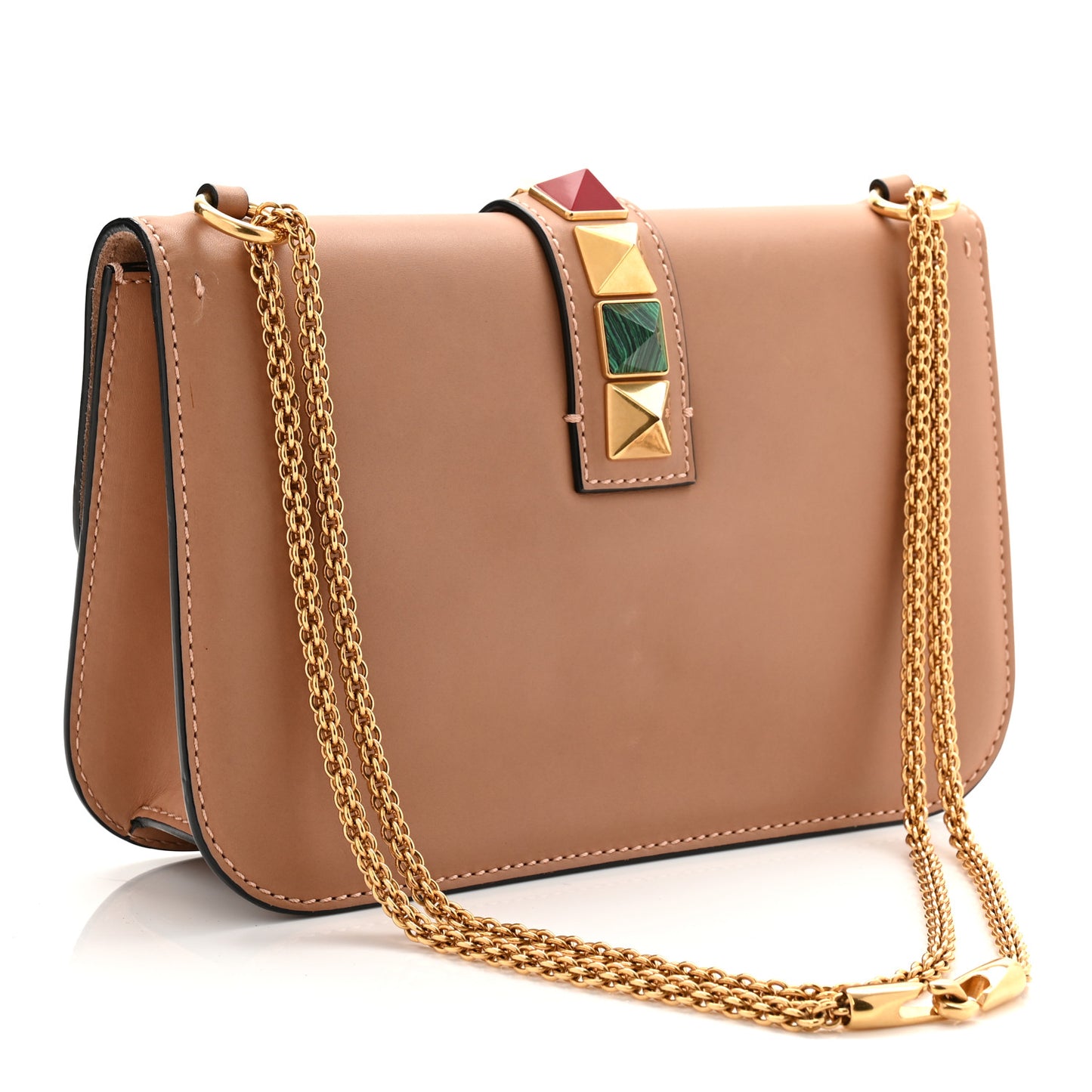 Vitello Medium Glam Lock Rockstud Rolling Flap Poudre