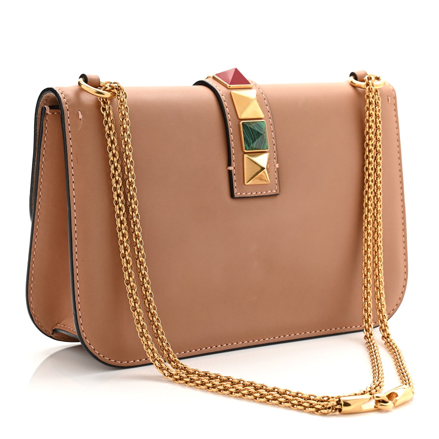 Valentino Garavani Vitello Medium Glam Lock Rockstud Rolling Flap Poudre 3 of 9
