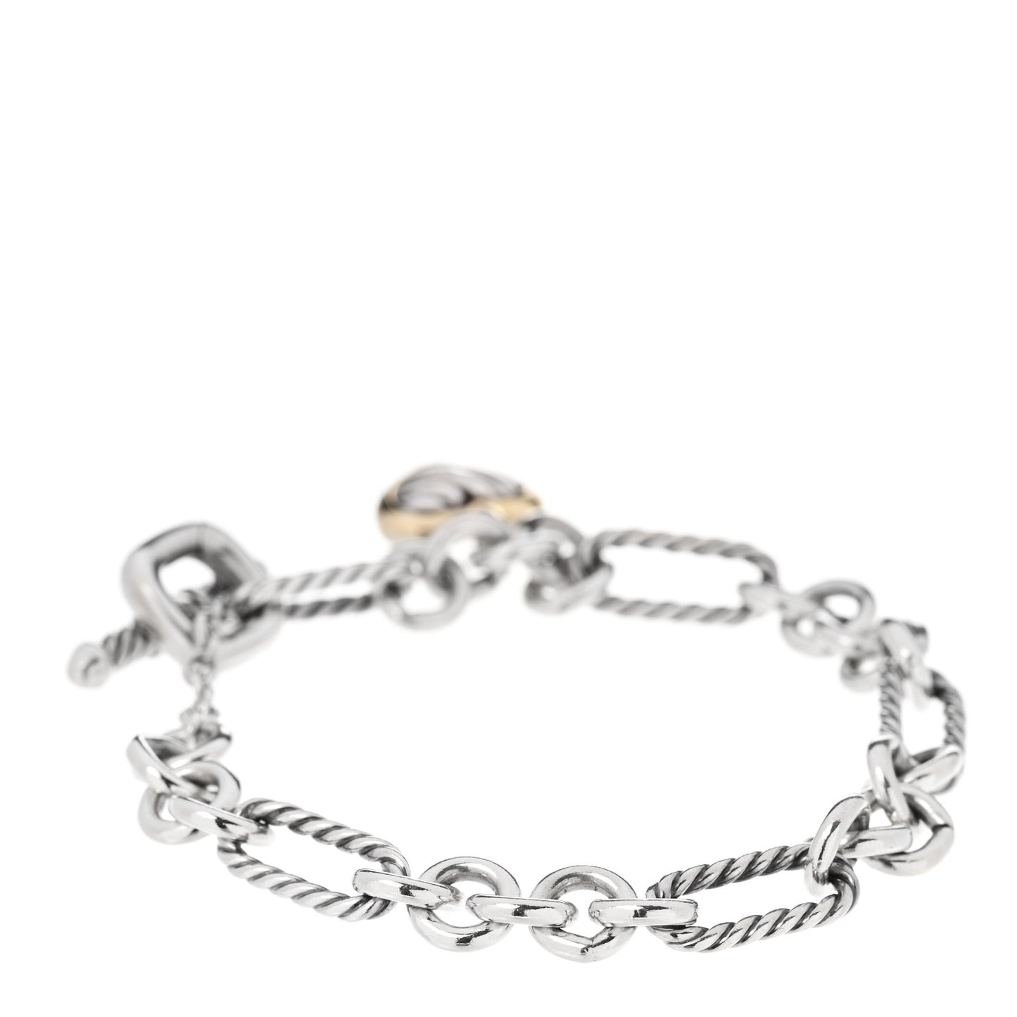 Sterling Silver 18K Yellow Gold Cable Heart Charm Bracelet
