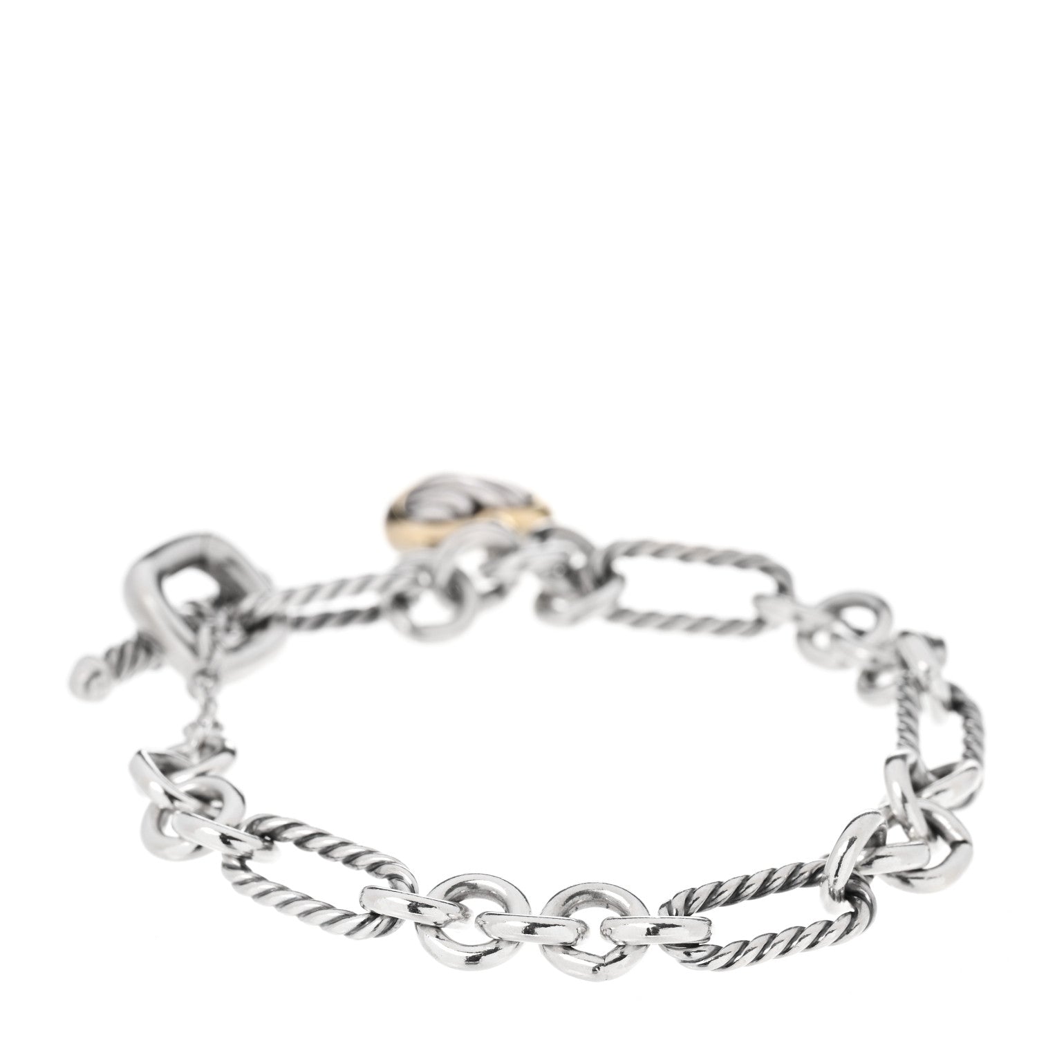 David Yurman Sterling Silver 18K Yellow Gold Cable Heart Charm Bracelet 3 of 4
