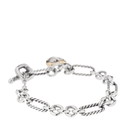 David Yurman Sterling Silver 18K Yellow Gold Cable Heart Charm Bracelet 3 of 4