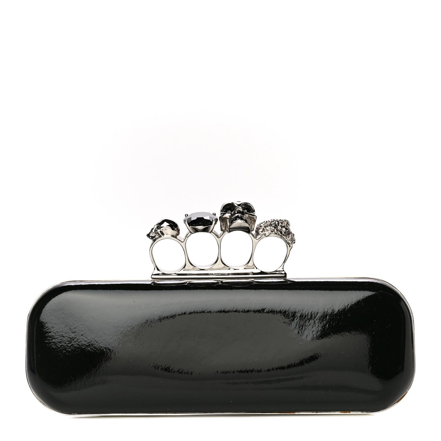 Patent Skull Knuckle Duster Box Clutch Black