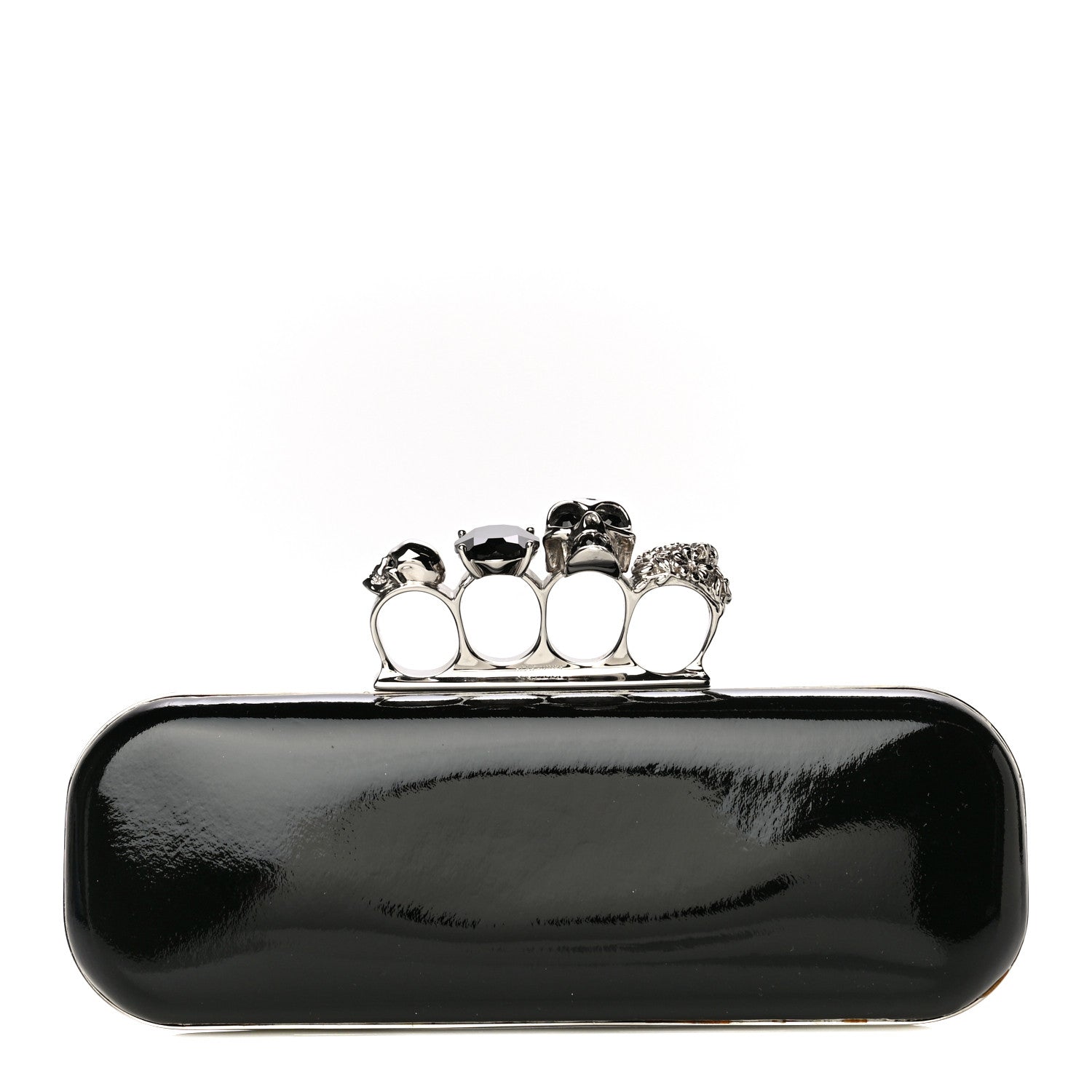 Alexander McQueen Patent Skull Knuckle Duster Box Clutch Black 1 of 11