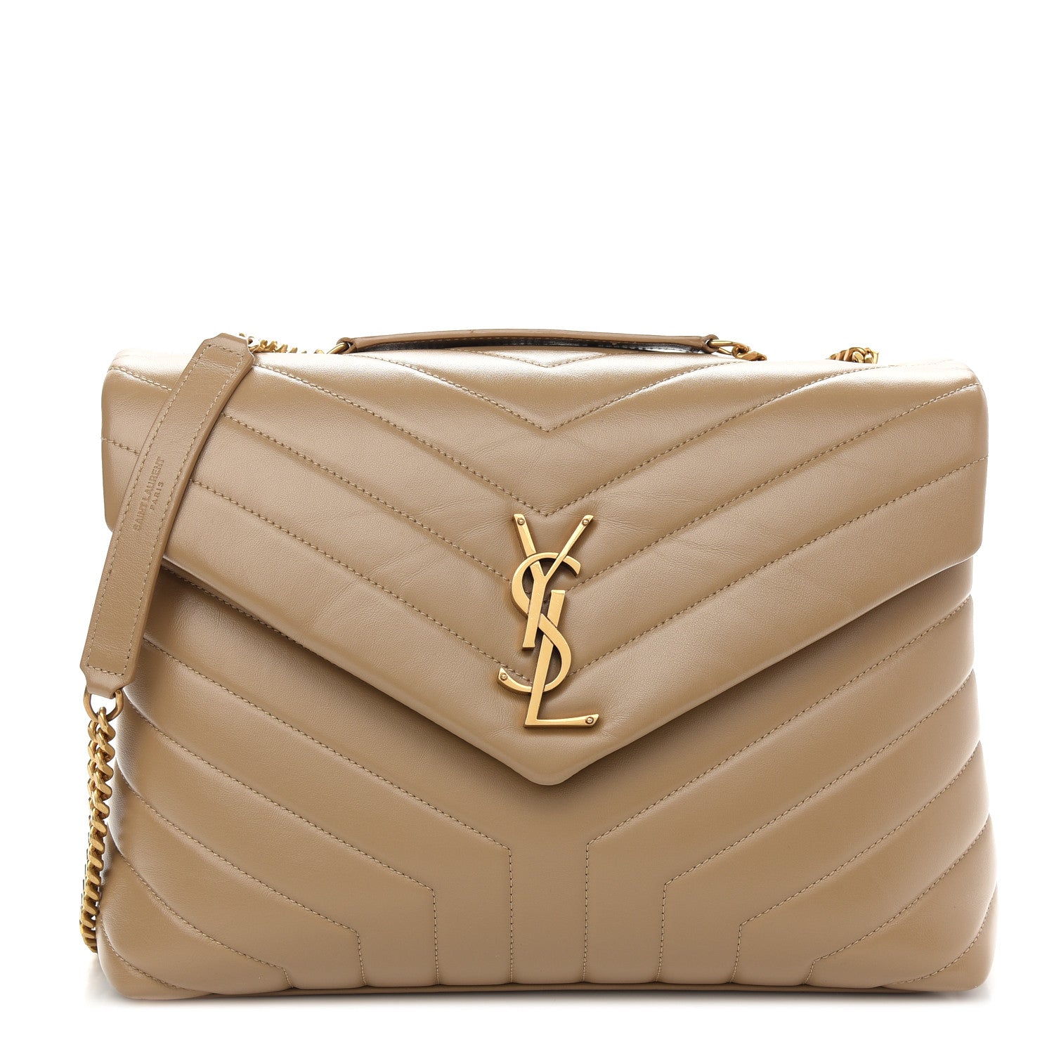 Saint Laurent Calfskin Y Quilted Monogram Medium Loulou Chain Satchel Dark Latte 1 of 9