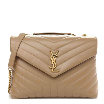 Saint Laurent Calfskin Y Quilted Monogram Medium Loulou Chain Satchel Dark Latte 1 of 9