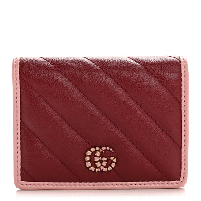 Gucci Azalea Calfskin Enamel Matelasse Diagonal Torchon GG Marmont Card Case New Cherry Red Wild Rose 1 of 8