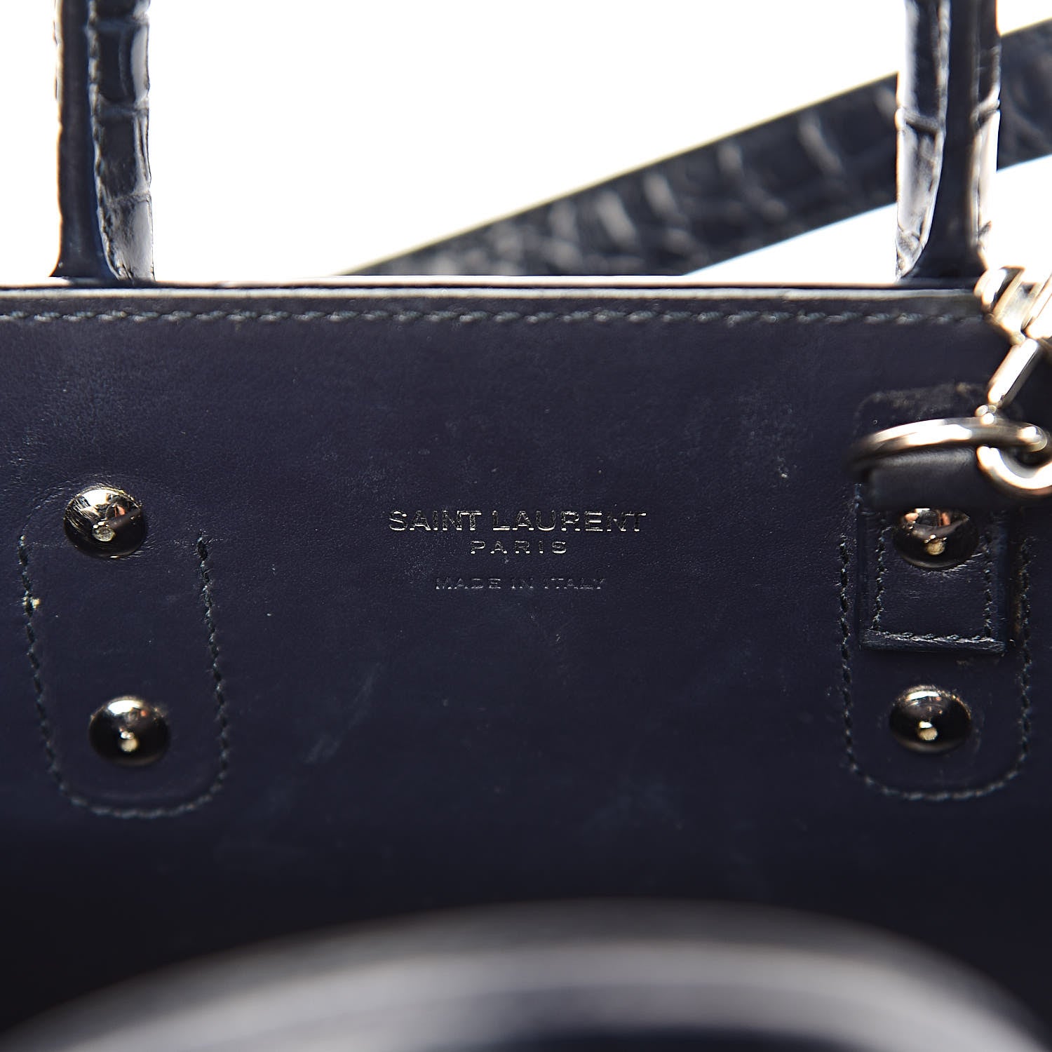Saint Laurent Calfskin Crocodile Embossed Nano Sac De Jour Navy 9 of 13