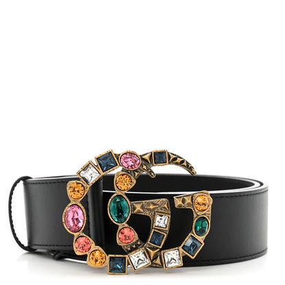 Gucci Calfskin Crystal Double G 40mm Belt 70 28 Black Multicolor 1 of 6