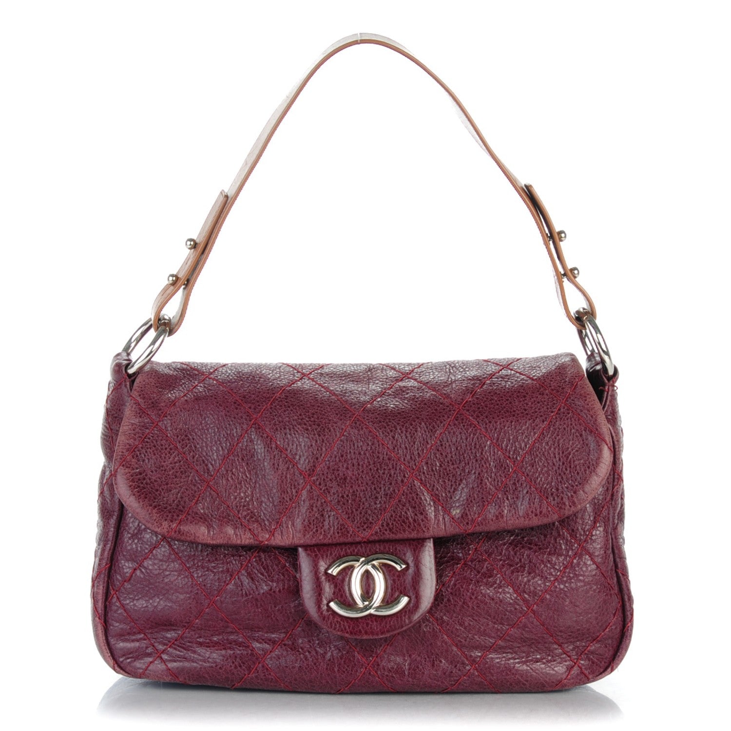 Chanel Glazed Calfskin Stitched On The Road Flap Plum 1 of 7
