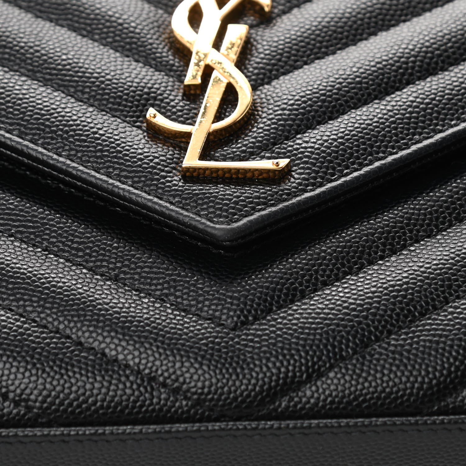 Saint Laurent Grain De Poudre Matelasse Chevron Monogram Chain Wallet Black 11 of 13