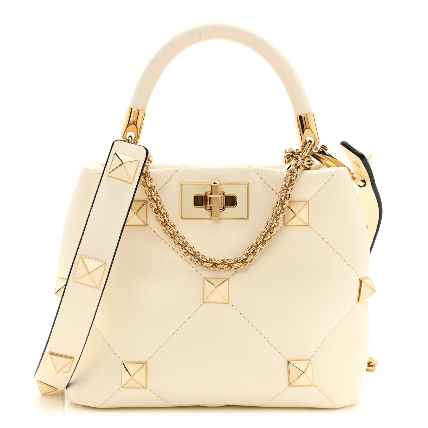 Nappa Enamel Small Roman Stud The Handle Bag Ivory