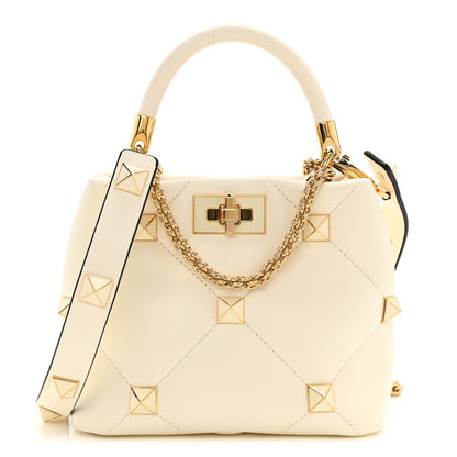 Valentino Garavani Nappa Enamel Small Roman Stud The Handle Bag Ivory 1 of 9