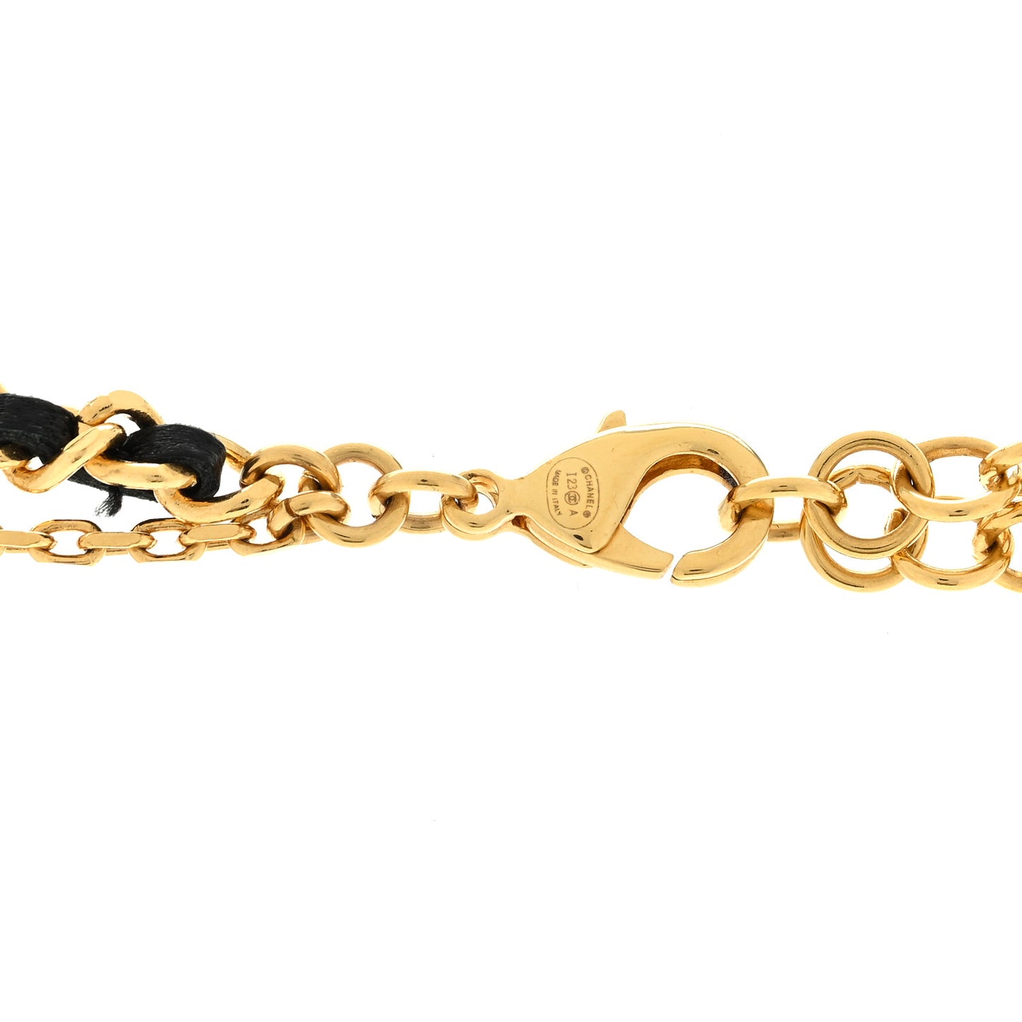 Metal Lambskin Crystal CC Double Chain Necklace Black Gold