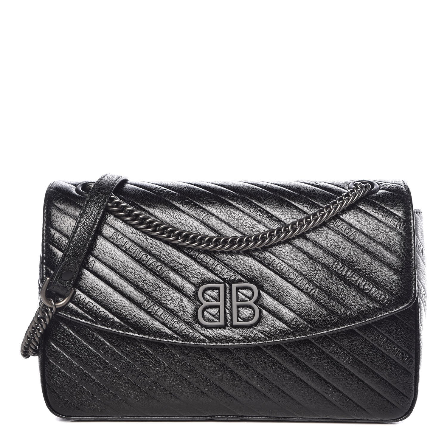 Balenciaga Shiny Goatksin Logo Embossed Monochrome M BB Round Shoulder Bag Black 1 of 11